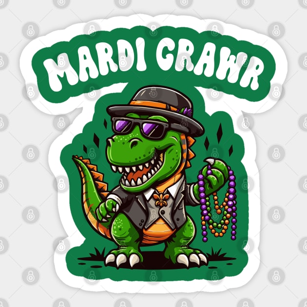 Mardi Grawr Dinosaur TRex Mardi Gras Funny Men Women Kids Sticker by Swagmart